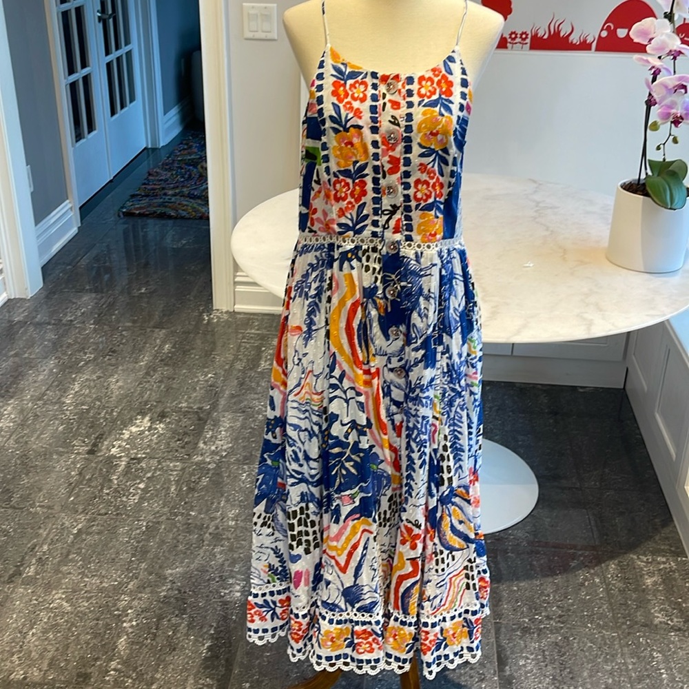 EUC FARM RIO WILD BRAZIL COTTON MIDI DRESS. M